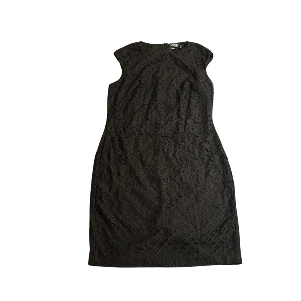 Lauren Ralph Lauren black lace short sleeve midi dress size